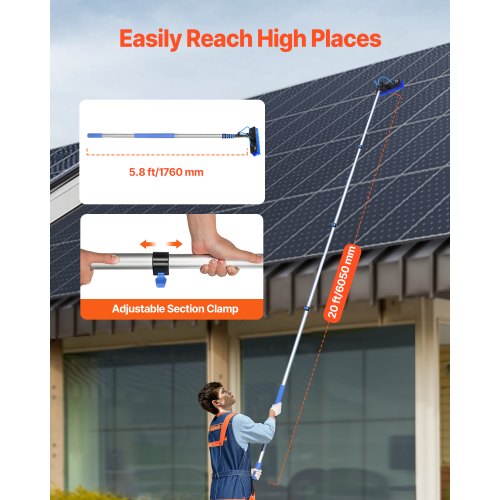 Water Fed Pole Kit 20FT Solar Panel Cleaning Pole with Extendable Handle