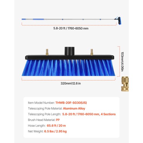 Water Fed Pole Kit 20FT Solar Panel Cleaning Pole with Extendable Handle