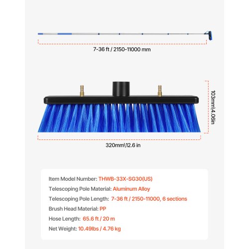 Water Fed Pole Kit 36FT Solar Panel Cleaning Pole with Extendable Handle