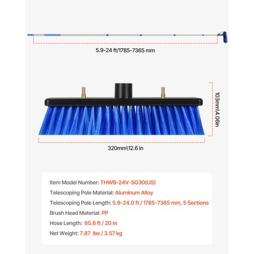 Water Fed Pole Kit 24FT Solar Panel Cleaning Pole with Extendable Handle