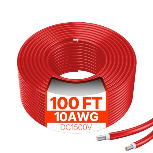 100FT Solar Panel Extension Cable 10AWG Waterproof PV 6mm² Cable Red