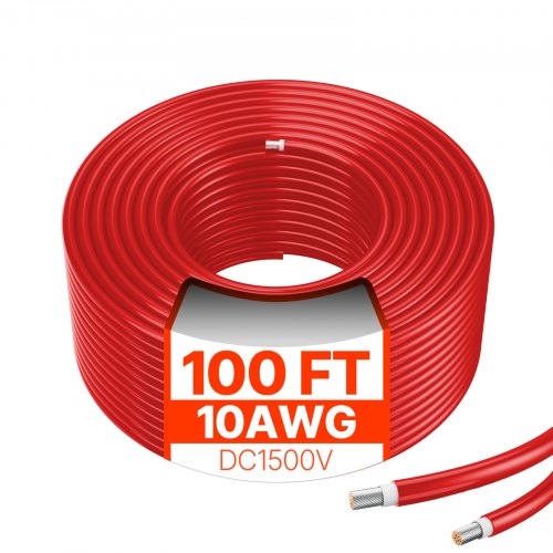 100FT Solar Panel Extension Cable 10AWG Waterproof PV 6mm² Cable Red