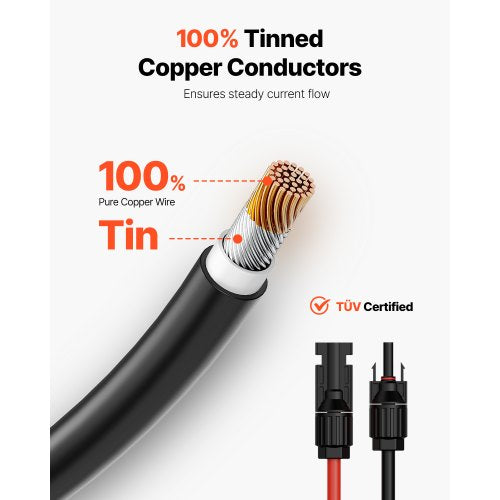 50FT Solar Panel Extension Cable 10AWG Solar Extension Cable Wire with Female
