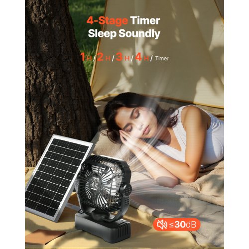 10400mAh Solar fan Camping Fan with Solar Panel LED Lantern 7W 8 Inch