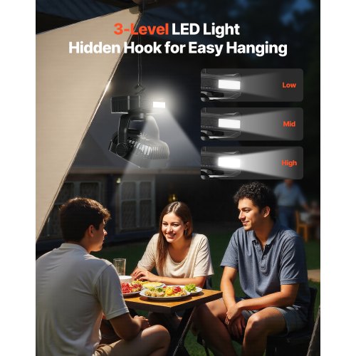 10400mAh Solar fan Camping Fan with Solar Panel LED Lantern 7W 8 Inch