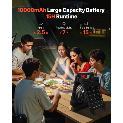 10000mAh Rechargeable Solar Fan with LED Lantern 7 inch Portable Fan