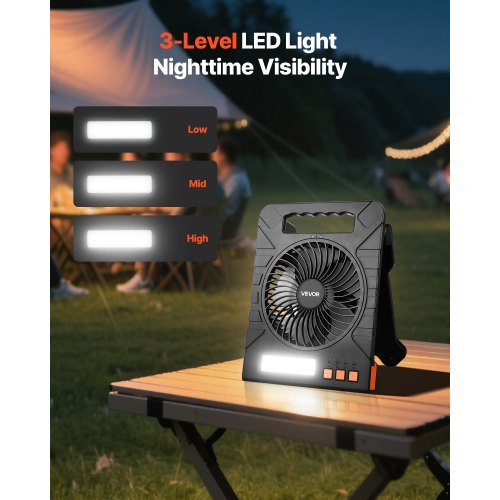 10000mAh Rechargeable Solar Fan with LED Lantern 7 inch Portable Fan