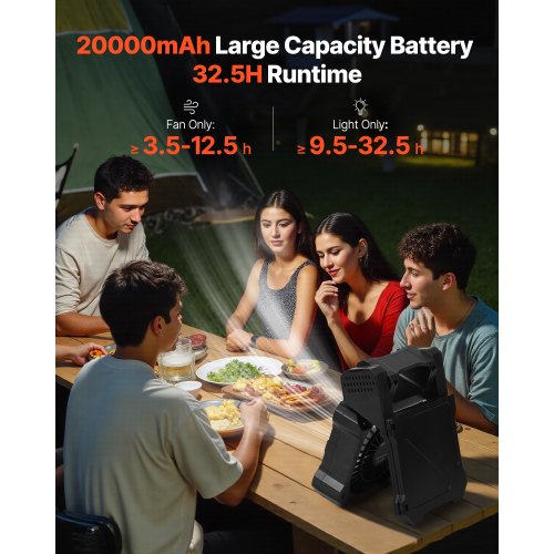 20000mAh Rechargeable Solar Fan with LED Lantern 8 inch Portable Fan