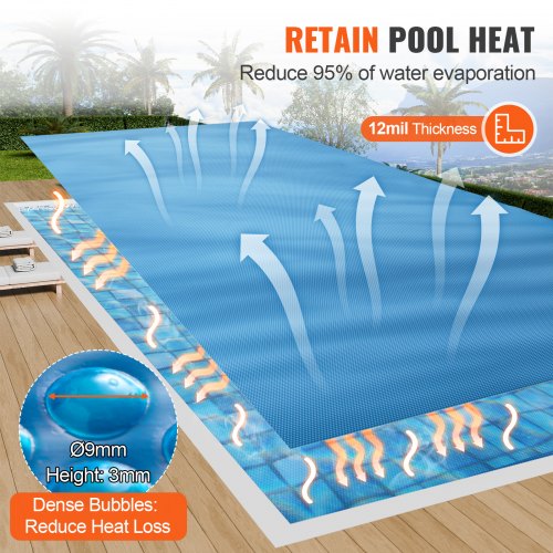 Solar Pool Cover 36 x 18 ft Rectangle Solar Blanket for Pools Inground