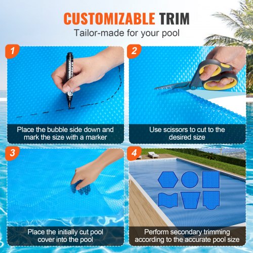 Solar Pool Cover 36 x 18 ft Rectangle Solar Blanket for Pools Inground