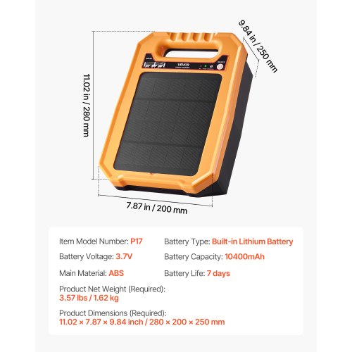 Solar Fence Charger3J 8 kV Solar Powered Fence Charger 186 Miles