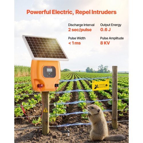 Solar Fence Charger6J 8kV Solar Powered Fence Charger 186 Miles Range