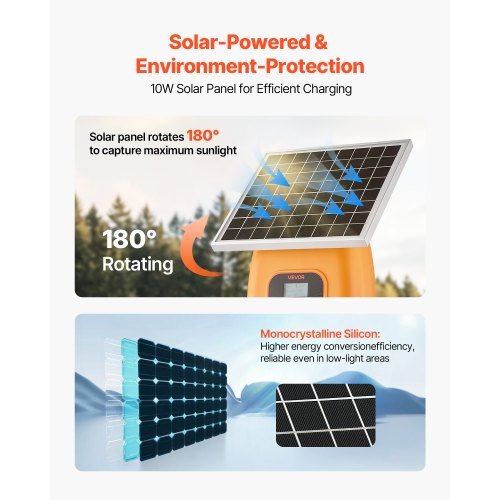 Solar Fence Charger6J 8kV Solar Powered Fence Charger 186 Miles Range