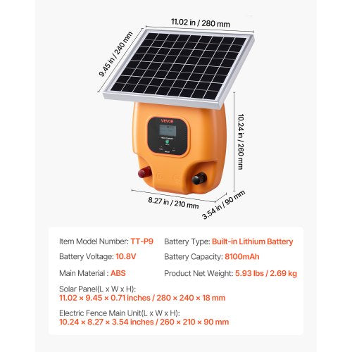 Solar Fence Charger6J 8kV Solar Powered Fence Charger 186 Miles Range