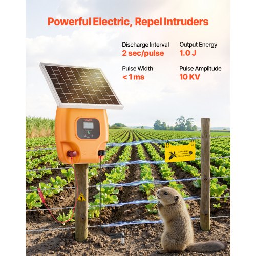 Solar Fence Charger 1J 10kV Solar Powered Fence Charger 186 Miles Range