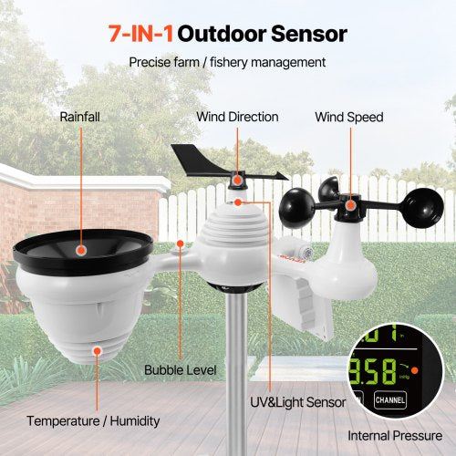 7in1 WiFi Weather Station 75 in Color Display Home Weather Station