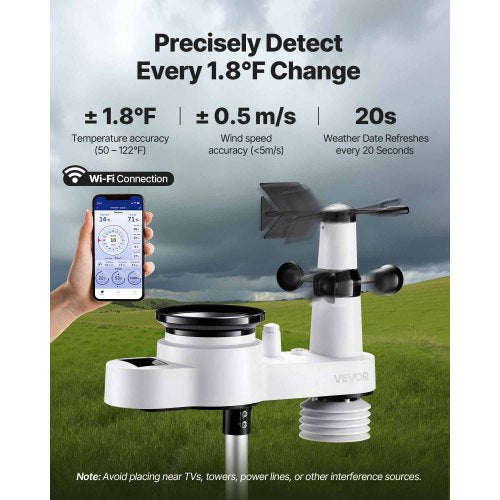 5in1 WiFi Weather Station 7.5Inch VA Display Wireless Solar Powered