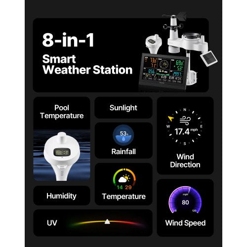 7in1 WiFi Weather Station with APP 75 in Display Wireless Solar