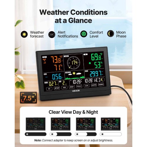 7in1 WiFi Weather Station with APP 75 in Display Wireless Solar