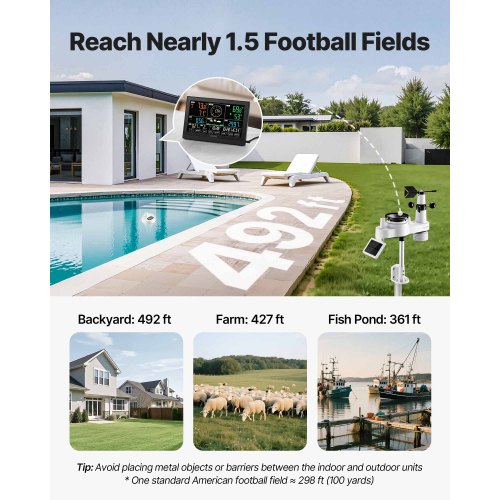 7in1 WiFi Weather Station with APP 75 in Display Wireless Solar