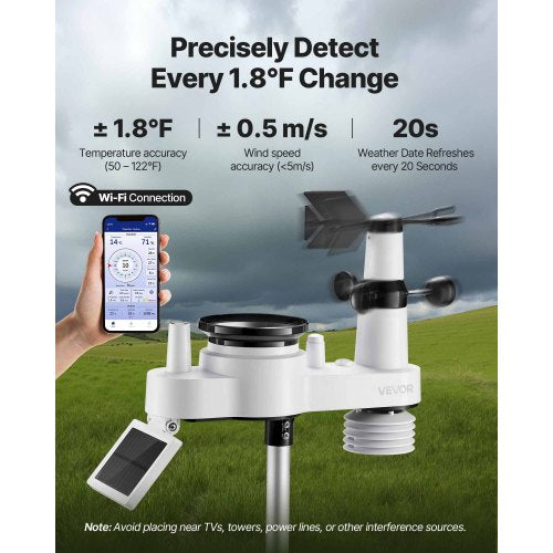7in1 WiFi Weather Station 7Inch TFT Display Wireless Solar Powered