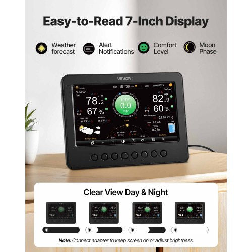 7in1 WiFi Weather Station 7Inch TFT Display Wireless Solar Powered