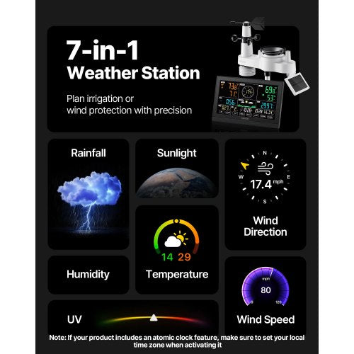 7in1 Wireless Weather Station 7.5Inch VA Display Solar Powered Outdoor
