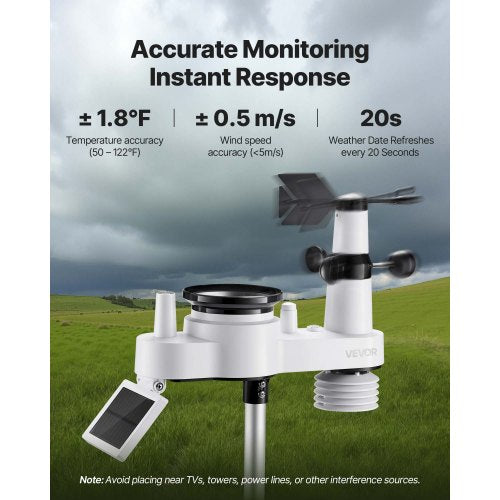 7in1 Wireless Weather Station 7.5Inch VA Display Solar Powered Outdoor