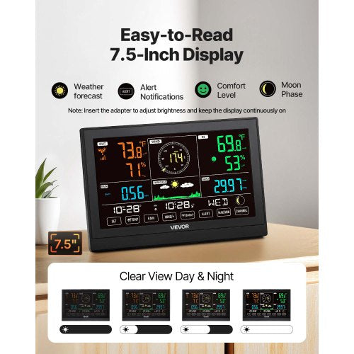 5in1 Wireless Weather Station 7.5Inch VA Display Solar Powered Outdoor