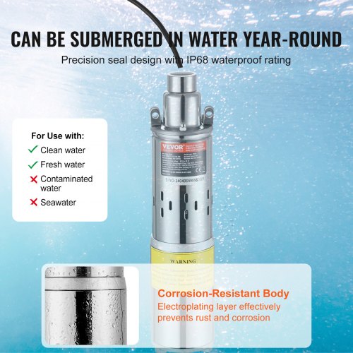 Solar Water Pump 48V DC 369W Submersible Deep Well Pump Max Flow 84 GPM
