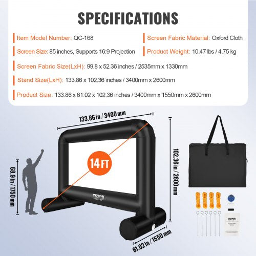 Inflatable Movie Screen 14 FT 168inchInflatable Projector Screen for Outside
