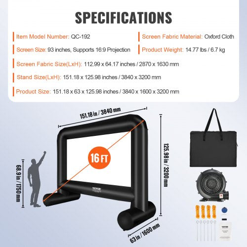 Inflatable Movie Screen 16 FT192inch Inflatable Projector Screen for Outside