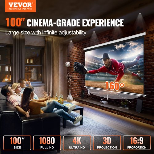 Manual Projector Screen 100 inch 169 4K 1080 HD Retractable Pull Down Projector