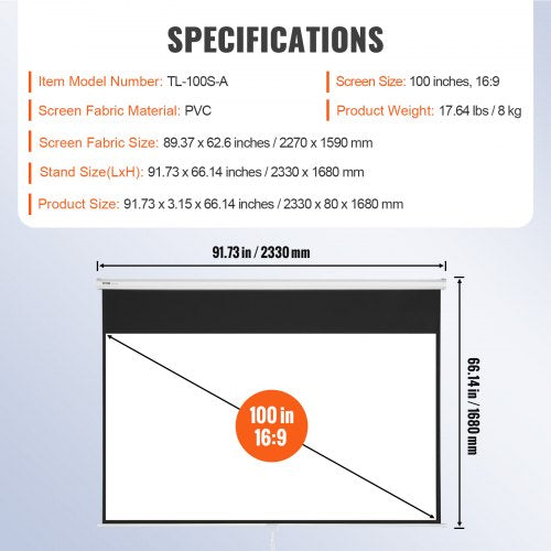 Manual Projector Screen 100 inch 169 4K 1080 HD Retractable Pull Down Projector