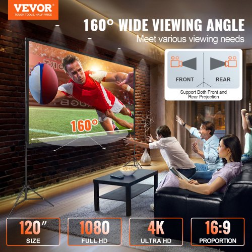 Projector Screen with Stand 120 inch 169 4K 1080 HD Outdoor Movie Screen