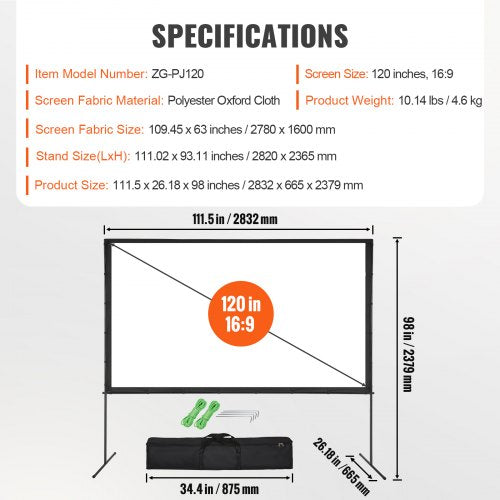 Projector Screen with Stand 120 inch 169 4K 1080 HD Outdoor Movie Screen