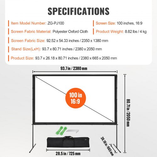 Projector Screen with Stand 100 inch 169 4K 1080 HD Outdoor Movie Screen