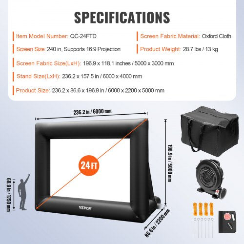 Inflatable Movie Screen 24FT Inflatable Projector Screen for outside with 360W