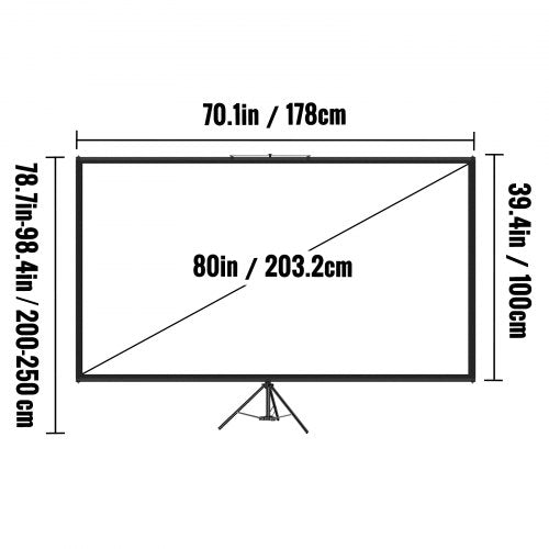 Tripod Projector Screen with Stand 80 inch 169 4K HD Projection Screen