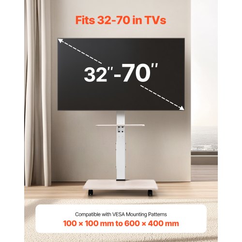 Rolling TV Stand Mobile TV Cart for 3270 Inch Screens 25° LeftRight