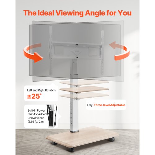 Rolling TV Stand Mobile TV Cart for 3270 Inch Screens 25° LeftRight