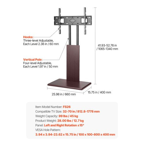 Universal TV Stand Table Top TV Stand for 3270 inch Screens Swivel and Height