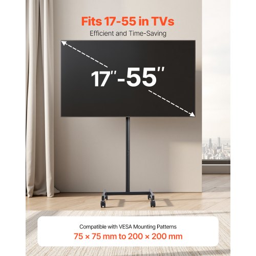 Rolling TV Stand Mobile TV Cart for 1755 Inch Screens Portrait to Landscape