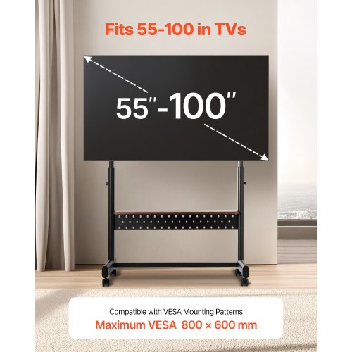 Rolling TV Stand Mobile TV Cart for 55100 Inch Screens Height Adjustable