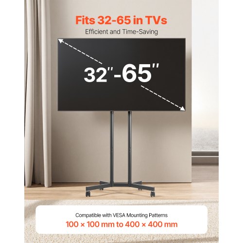 Rolling TV Stand Mobile TV Cart for 3265 Inch Screens Height Adjustable