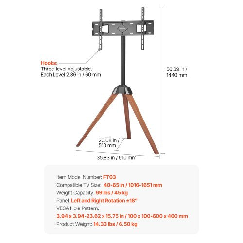 Tripod Easel TV Stand for 40-65 inch Flat Screen Curved TVs Up to 99 lbs