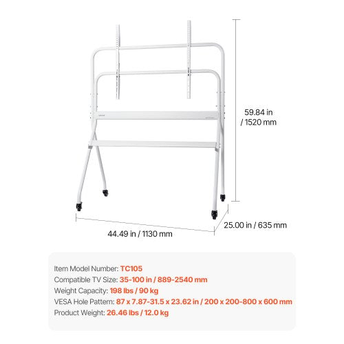 Rolling TV Stand Mobile TV Cart for 35100 Inch LEDLCDOLED FlatCurved