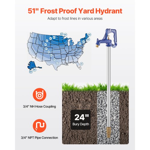 Frost Proof Yard Hydrant 425 FT FreezeProof Outdoor Faucet with 24 Bury