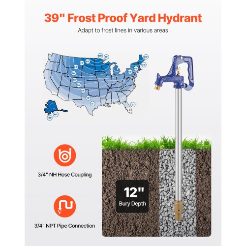 Frost Proof Yard Hydrant 325FT FreezeProof Outdoor Faucet with 12 Bury