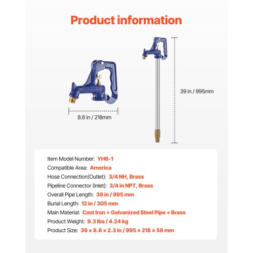 Frost Proof Yard Hydrant 325FT FreezeProof Outdoor Faucet with 12 Bury